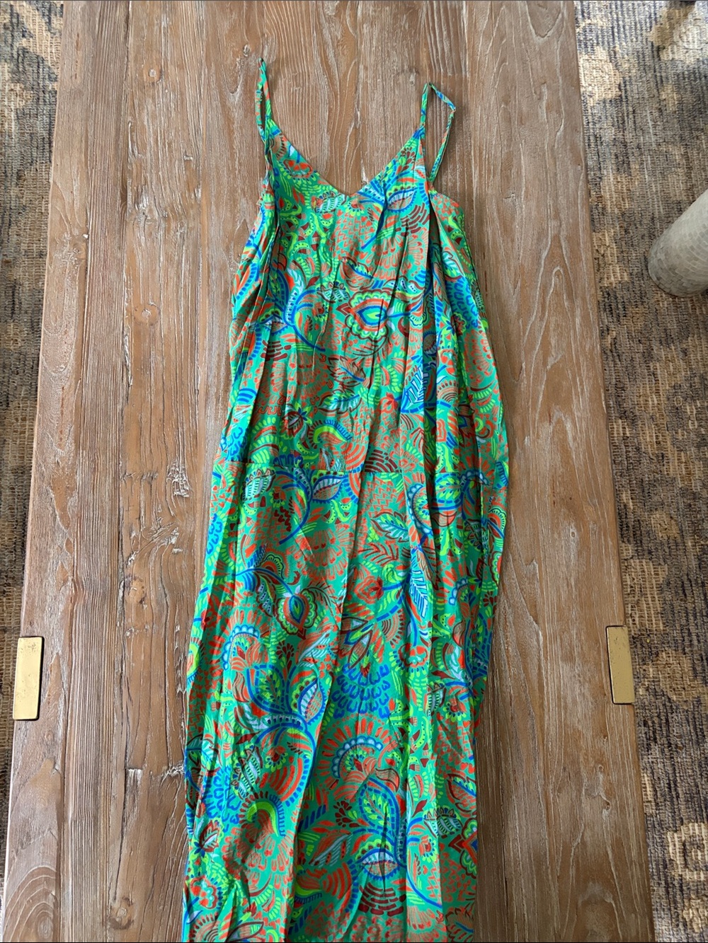 Libby Kat Vibrant Green & Blue Paisley Maxi Slip Dress size small